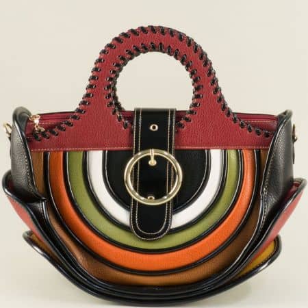 Дамска чанта в бордо, черно, зелено, оранж, кафяво и бяло ch1017chv