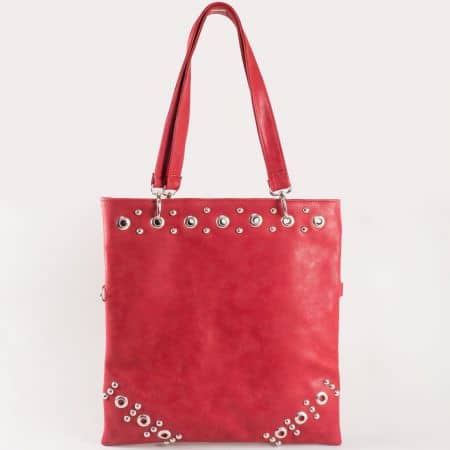 Дамска чанта  за всеки ден с метални капси и две дръжки на български производител в червен цвят ch1020chv