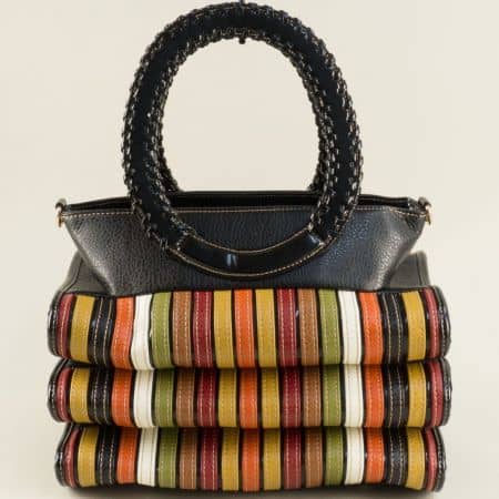 Дамска чанта в черно, зелено, кафяво, бордо, бяло и оранж ch1022ch