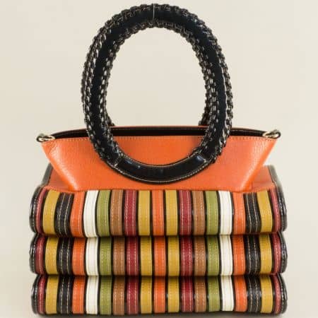 Дамска чанта в оранж, черно, зелено, бордо, кафяво и бяло ch1022o
