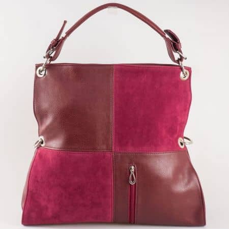 Дамска чанта за всеки ден с две дръжки - къса и дълга на известен български производител в цвят бордо ch1057bd