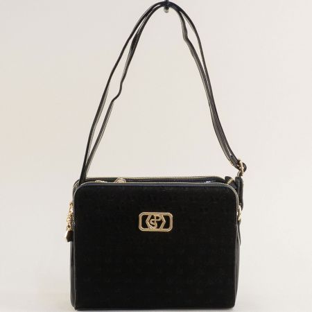 Малка компактна дамска чанта в черно с метален ефект ch1076ch