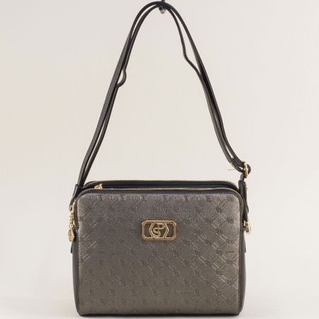 Дамска чанта с ефектна еко кожа в комбинация от сребро и черно ch1076chsr
