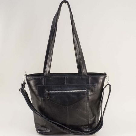 Изчистена дамска чанта от естествена кожа в черен цвят ch111023ch