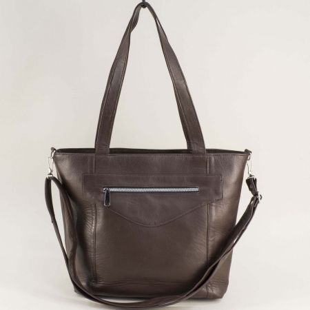 Ежедневна дамска чанта в кафява кожа с преден джоб ch111023k