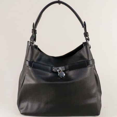 Дамска чанта в черен цвят с къса и дълга дръжка ch1111-2ch