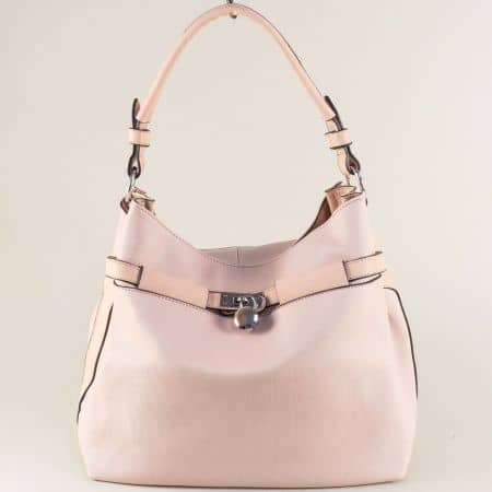 Дамска чанта в розов цвят с къса и дълга дръжка ch1111-2rz