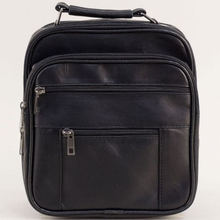 Малка кожена мъжка чанта в черно с три прегради ch1111ch