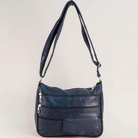 Естествена кожа дамска чанта в син цвят с дълга дръжка ch1201s