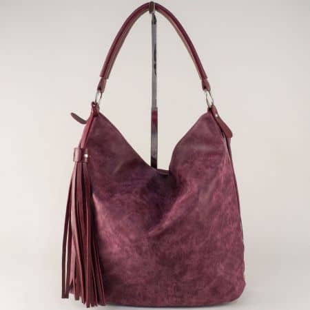 	Дамска чанта с къса и дълга дръжка в цвят бордо ch1205bd