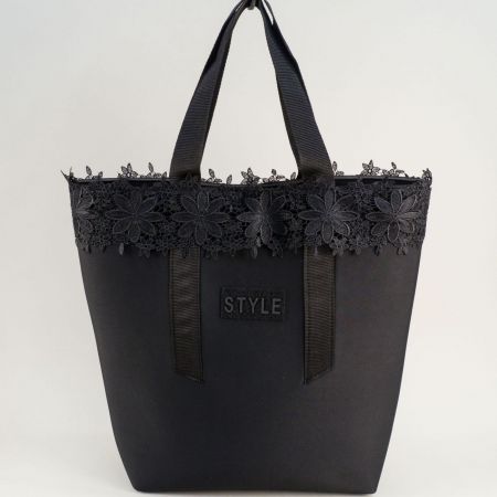 Модерна дамска чанта в черно с дантела тип торба ch1205ch1