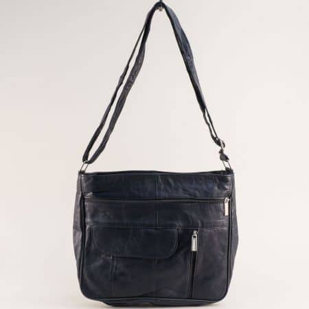 Дамска чанта с дълга дръжка естествена кожа в синьо ch1212s