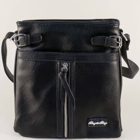 Дамска чанта с две прегради и дълга дръжка в черно ch1215ch