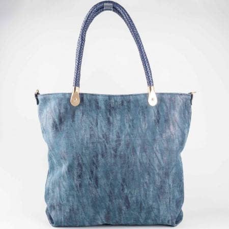 Дамска чанта за всеки ден с трит ефект на български производител в син цвят ch1235s
