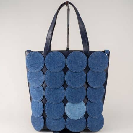 	Дамска чанта в син цвят с дкорация- БЪЛГАРИЯ ch1237tds