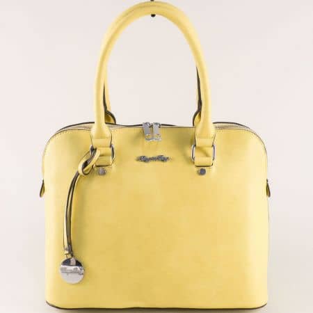 Жълта дамска чанта с твърда структура и декорация ch1290j