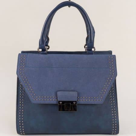 Дамска чанта с твърда структура и капси в син цвят ch129s