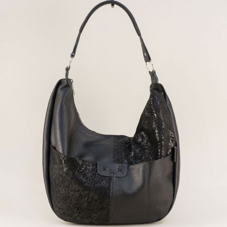 Ежедневна дамска чанта естествена кожа в черен цвят ch130922chnch