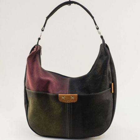 Пъстра кожена дамска чанта с една преграда и къса дръжка ch130922chps