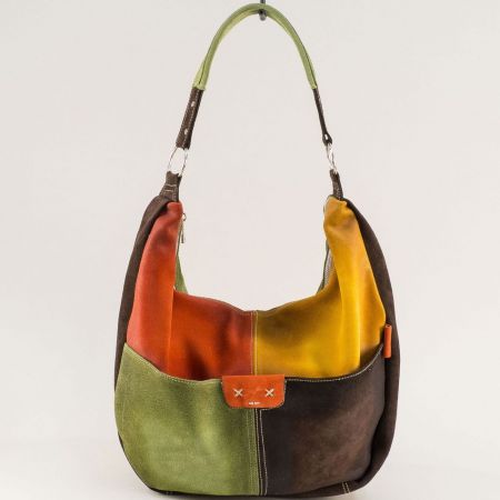 Многоцветна  дамска кожена чанта с две джобчета ch130922kzoj