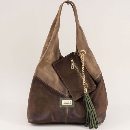 Дамска чанта в бежово и кафяво естествена кожа ch131021bjk