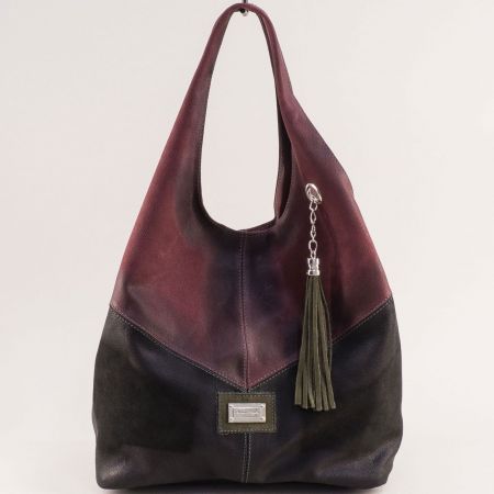 Дамска чанта тип торба в черно и бордо естествена кожа ch131021chbd