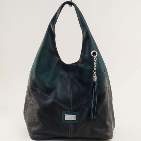 Дамска чанта тип торба в черно и зелено естествена кожа ch131021chtz