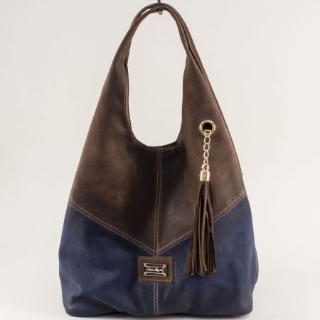 Естествена кожа дамска чанта в синьо и кафяво ch131021sk1