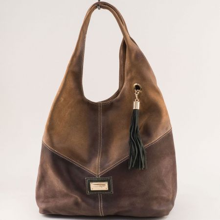 Кафява дамска чанта с една преграда естествена кожа ch131021tkk