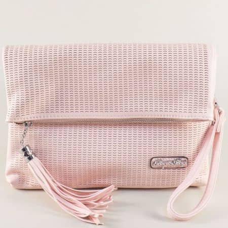 Розова дамска чанта с дръжка за китката и дълга дръжка ch1317rz