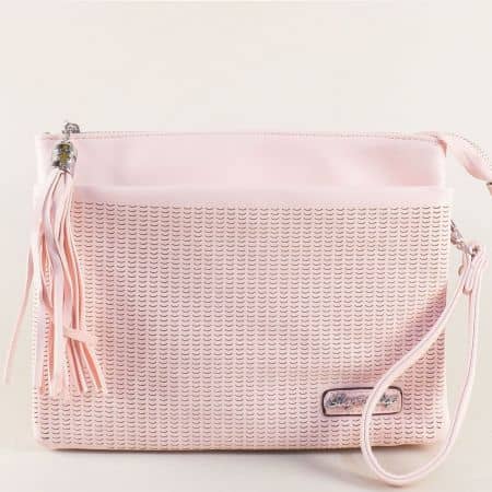Розова дамска чанта с пискюл, къса и дълга дръжка ch1318rz