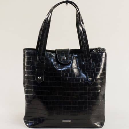 Черна дамска чанта с кроко принт и две дръжки ch133000ch