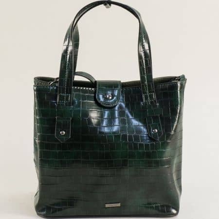 Ежедневна дамска чанта в зелен цвят с три прегради ch133054z
