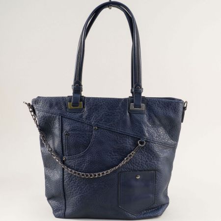 Синя дамска чанта с две прегради и заден джоб ch1356s