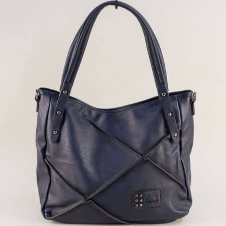 Дамска чанта в тъмно син цвят с две къси и дълга дръжка ch136s
