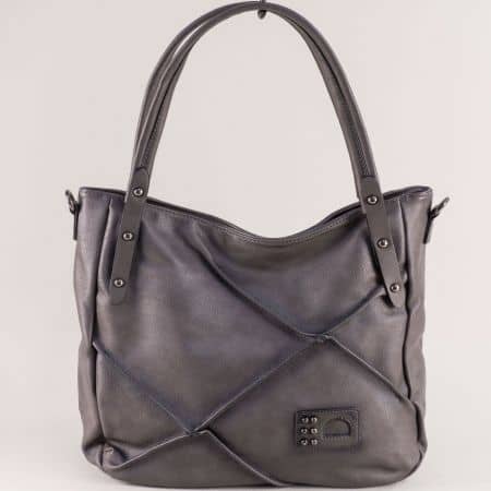 Дамска чанта в сив цвят с две къси и дълга дръжка ch136sv