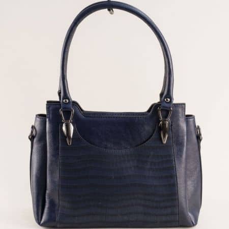 Всекидневна дамска чанта в син цвят с кроко принт ch1403krs