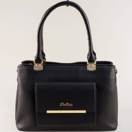 Черна дамска чанта с два външни джоба и три прегради ch1406ch