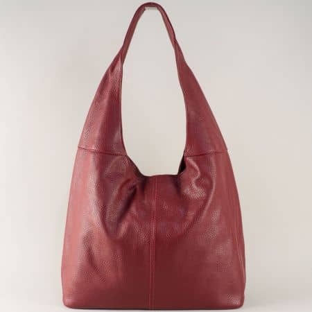 Кожена дамска чанта, тип торба в цвят бордо- ИТАЛИЯ ch1420bd
