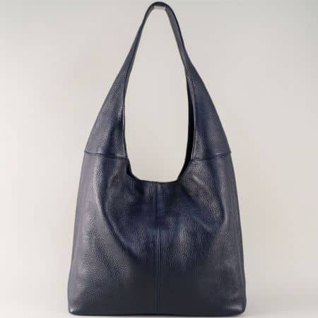Кожена дамска чанта, тип торба в син цвят- ИТАЛИЯ ch1420s