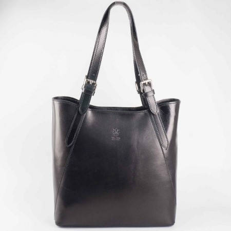 Дамска елегантна чанта изработена от висококачествена естествена кожа в черен  цвят ch1440ch