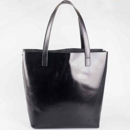 Дамска елегантна чанта изработена от висококачествена естествена кожа в черен цвят ch1441ch