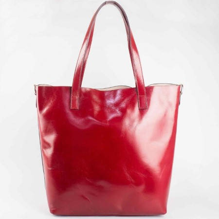 Дамска елегантна чанта от 100% естествена кожа в червен цвят ch1441chv