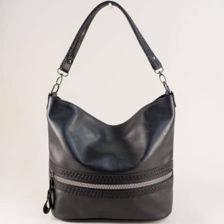 Дамска чанта, тип торба с декорация в черен цвят ch1455ch