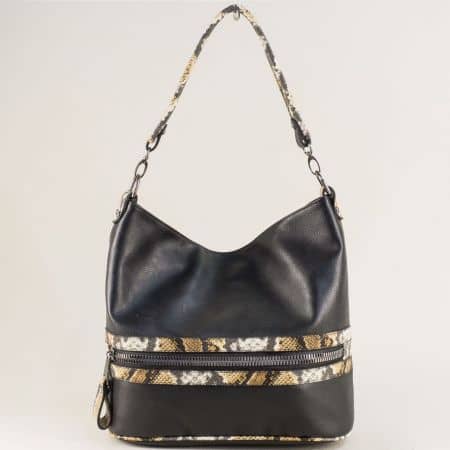 Черна дамска чанта, тип торба с декорация ch1455chps