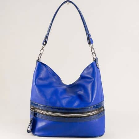 Синя дамска чанта, тип торба с дълга и къса дръжка ch1455s
