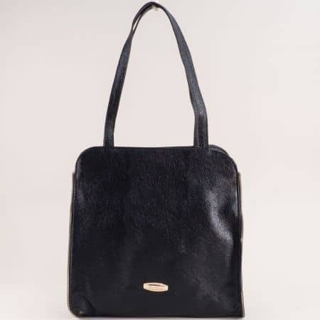 Черна дамска чанта с две средни и дълга дръжка  ch1464ch