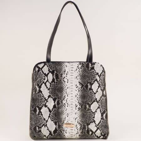 Дамска чанта в сив цвят със змийски принт ch1464zsv