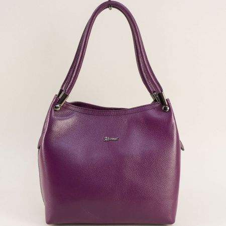 Лилава дамска чанта от естествена кожа със заден джоб ch149l