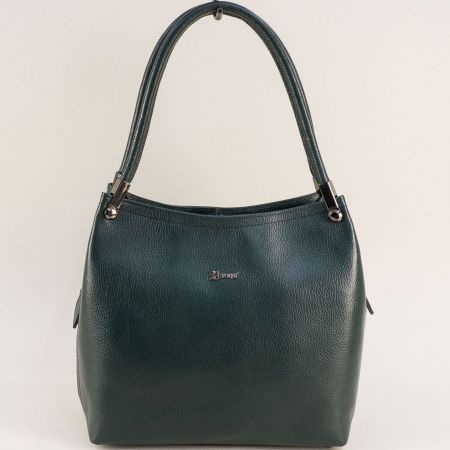 Естествена кожа дамска чанта в зелен цвят с две прегради ch149z